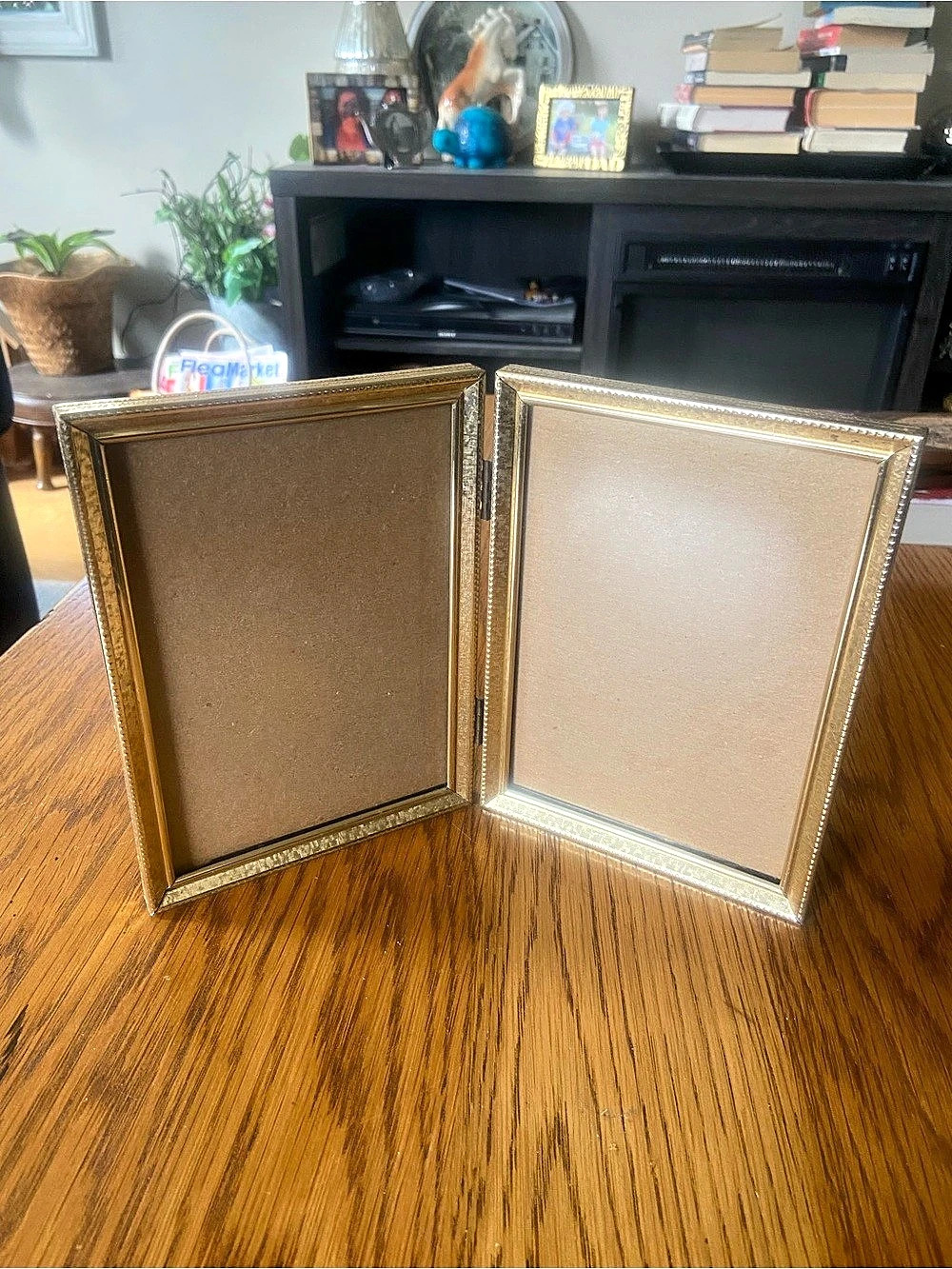 Vintage Hinged Double Picture Frame Gold Metal- 5x7